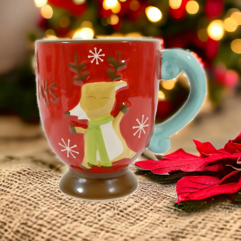 Vintage Target Christmas “Happy Holidays” Reindeer Coffee Mugs Cups 18 oz.
